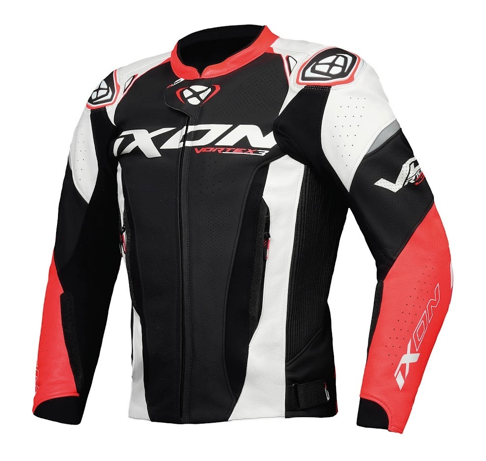 Ixon Vortex 3 Leather Jacket Black White Red