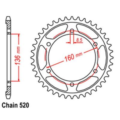 Rear Sprocket Steel 44T 520 Bmw Aprilia