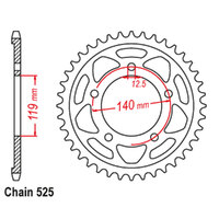 REAR SPROCKET STEEL 44T 525P N