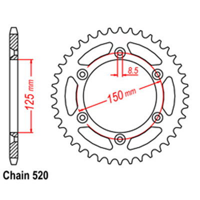 Rear Sprocket - Steel 40T 520P