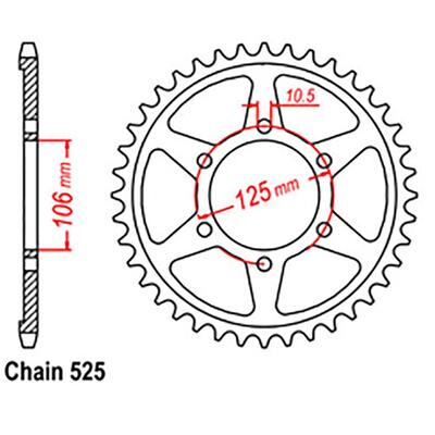 Rear Sprocket - Steel 39T 525P