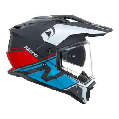 Nitro MX780 Adventure Gloss Helmet - Grey/Light Blue/Red/White