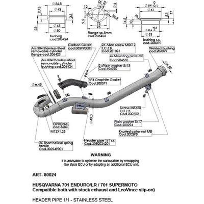 LeoVince Lv Head Pipe - Stainless - 701 Enduro/Lr / 701 Supermoto 21> (Stock & Lv Exhaust)