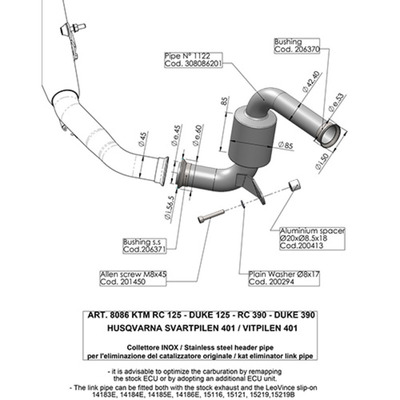 LeoVince Lv Link Pipe (Cat Elim.) - Stainless - Duke/Rc 125>390 17>20 / Svart/Vit 401 18>19 (Orig. & Lv Exhaust)