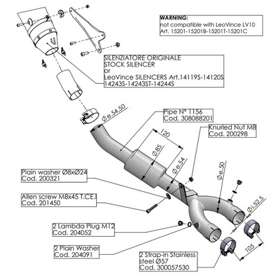 LeoVince Lv Link Pipe (Cat Elim.) - Stainless - Yzf-R1/M 15> (Comp. W Orig. & Lv Factory-S Exhaust) *Not Lv-10