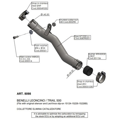 LeoVince Lv Link Pipe (Cat Elim.) - Stainless - Leoncino/Trail 500 17> (Orig. & Leovince Exhaust)