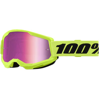 100% Strata2 Goggle - Neon Yellow - Mirror Pink Lens