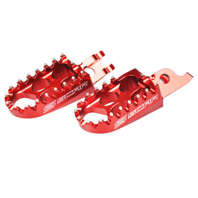 SCAR Red Footpegs Honda CR-CRF-CRFX 2002-22 / Kawasaki KXF250-450 2006-22 - 48mm Wide